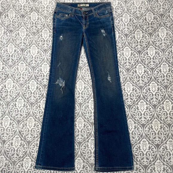 BKE Denim - bke stella jeans flare stretch dark wash cotton spandex low rise women 26x33.5